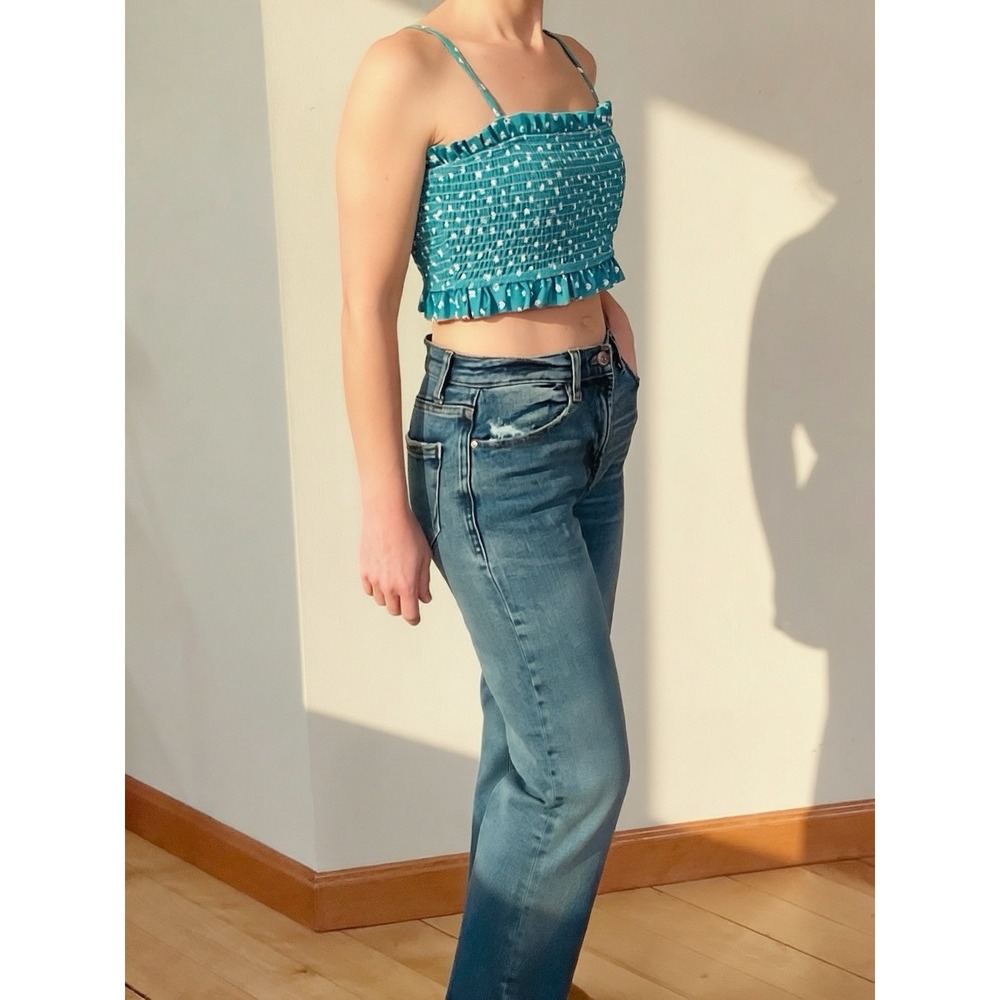 Teal Smocked Crop Cottagecore Summer‎ Fit Fairycore Spaghetti Straps Large - Picture 5 of 16